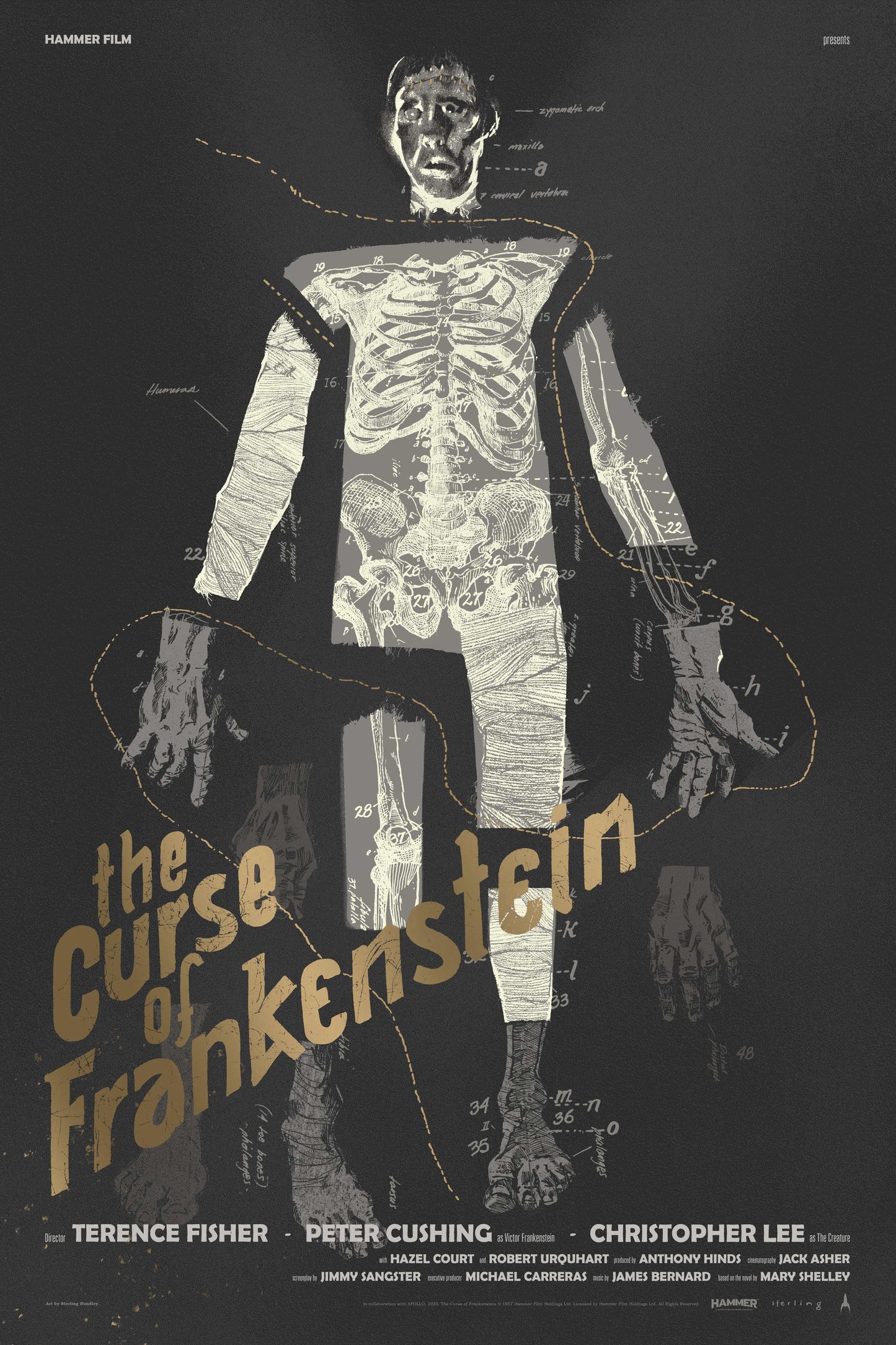 The Curse of Frankenstein by Sterling Hundley - Screenprint Gold Metallic Variant